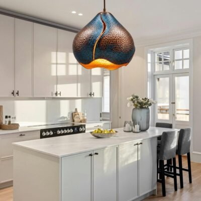 Hand Hammered Copper Pendant Light: Sculptural Teardrop Ceiling Lamp