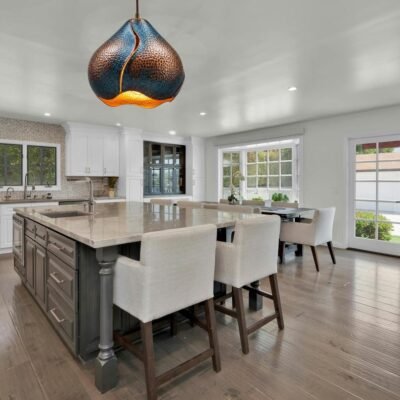 Hand Hammered Copper Pendant Light: Sculptural Teardrop Ceiling Lamp