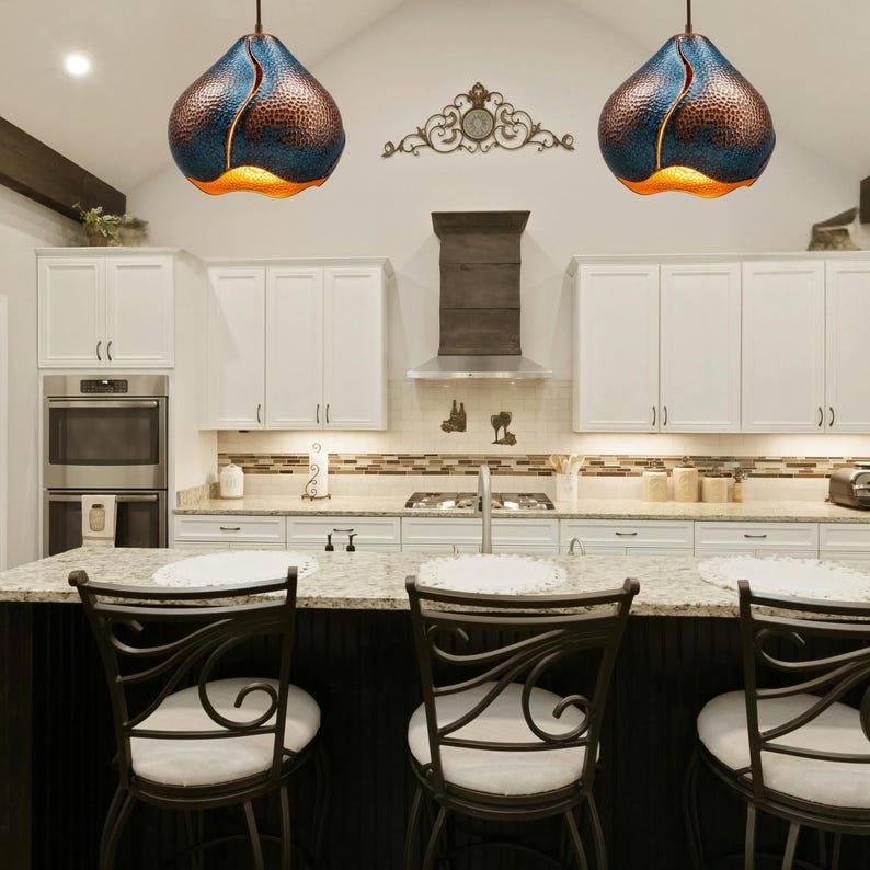 Hand Hammered Copper Pendant Light: Sculptural Teardrop Ceiling Lamp