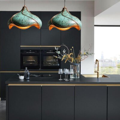 Hand-Hammered Copper Lotus Pendant Light: Verdigris Patina, Moroccan Lighting