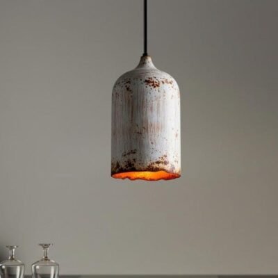 Rustic White Patina Pendant Lights – Vintage Industrial Hanging Lamps – Handmade Farmhouse Kitchen Lighting