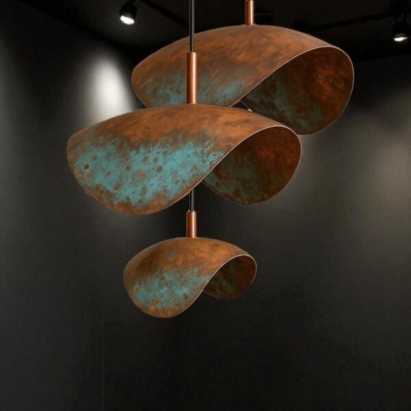 products-dcrafted1 Set of 3 Handcrafted Moroccan Copper Pendant Light With Blue Patina
