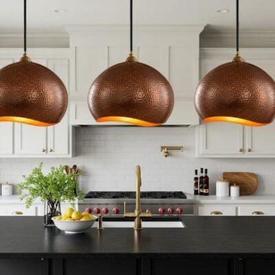 Handcrafted Hammered Copper Pendant Light: Moroccan Copper Patina Brass Dome