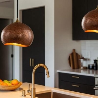 Handcrafted Hammered Copper Pendant Light: Moroccan Copper Patina Brass Dome