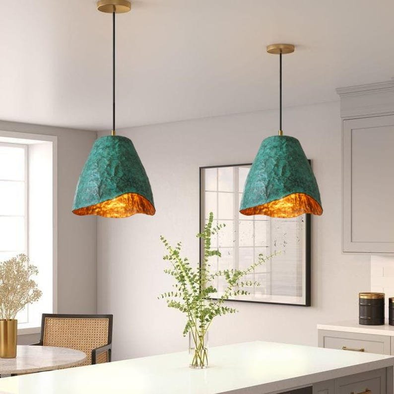 Handmade Oxidized Copper Dome Pendant Light: Farmhouse Kitchen Lighting