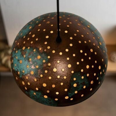 Handmade Copper Dome Pendant Lamp: green patina Rustic Light