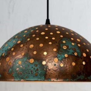Green Patina Rustic Dome Pendant Light Oxidized Copper Ceiling Lamp