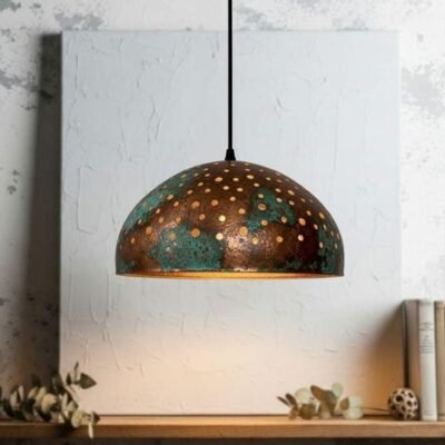 Green Patina Rustic Dome Pendant Light Oxidized Copper Ceiling Lamp