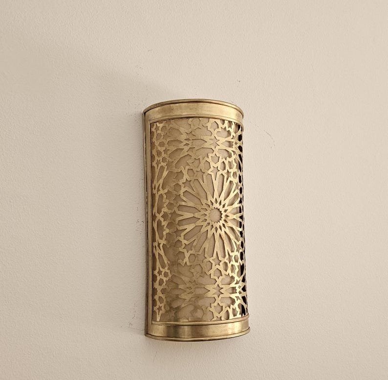 Moroccan Brass Wall Sconce: Handmade Geometric Lamp