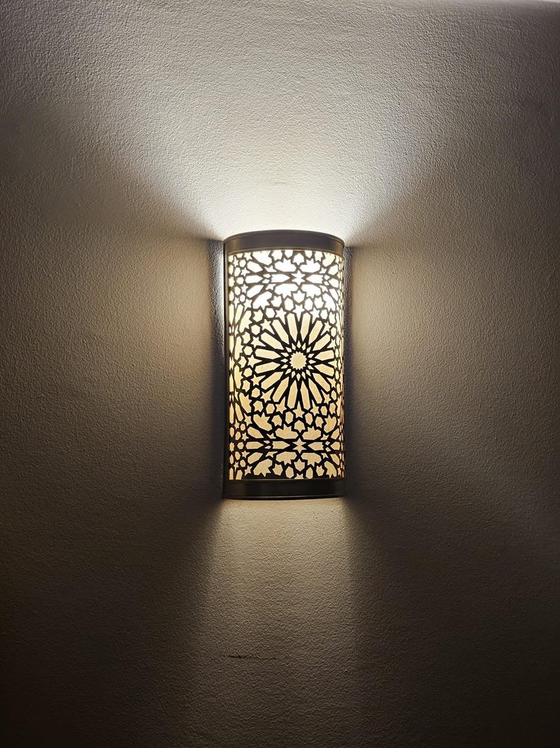 Moroccan Brass Wall Sconce: Handmade Geometric Lamp