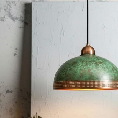 Handcrafted Copper Pendant Lamp: Green Patina, Moroccan Lighting