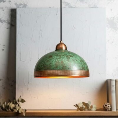 Handcrafted Copper Pendant Lamp: Green Patina, Moroccan Lighting