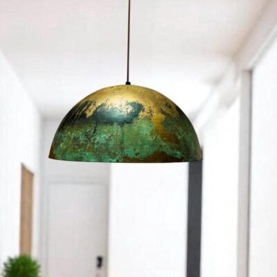 Oxidized Green Patina Brass Dome Pendant Light