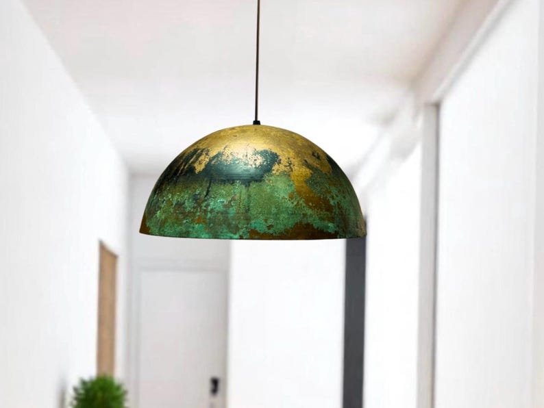 Handmade Copper Pendant Light, Oxidized Dome Ceiling Light