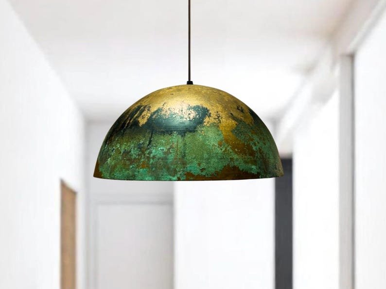 Handmade Copper Pendant Light, Oxidized Dome Ceiling Light