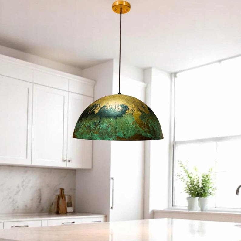 Handmade Copper Pendant Light, Oxidized Dome Ceiling Light