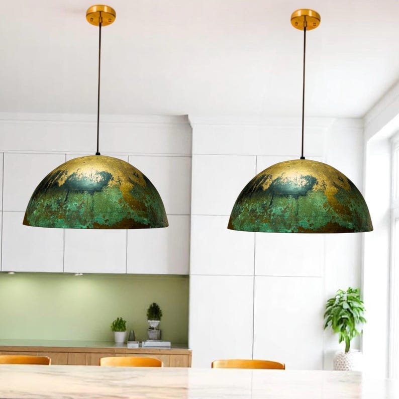 Handmade Copper Pendant Light, Oxidized Dome Ceiling Light