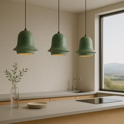 Oxidized Pendant Lamp, Green Patina Dome Light, Copper Kitchen Island lighting, Art deco Lamp