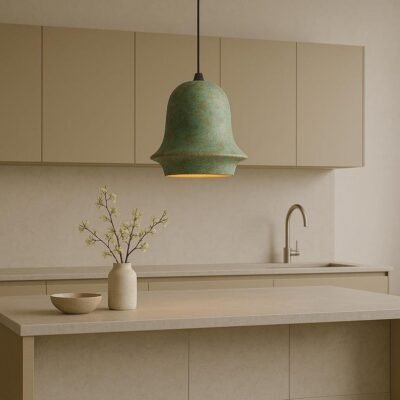 Oxidized Pendant Lamp, Green Patina Dome Light, Copper Kitchen Island lighting, Art deco Lamp