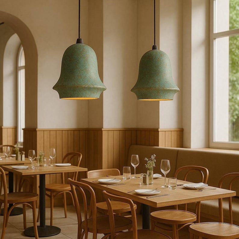 Oxidized Pendant Lamp, Green Patina Dome Light, Copper Kitchen Island lighting, Art deco Lamp