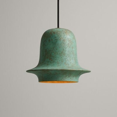 Bell-Shaped Verdigris Pendant Art Deco Inspired Light