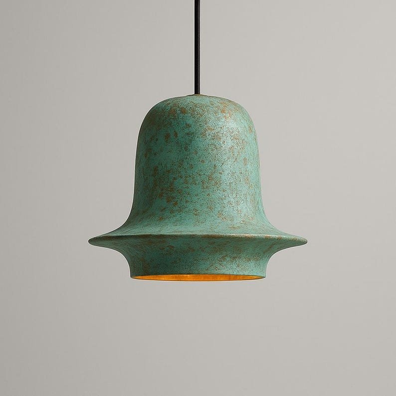 Bell-Shaped Verdigris Pendant Art Deco Inspired Light