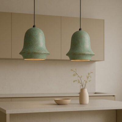 Oxidized Pendant Lamp, Green Patina Dome Light, Copper Kitchen Island lighting, Art deco Lamp
