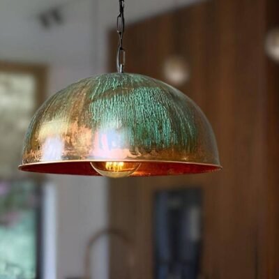 Verdigris Patina Copper Dome Pendant Light – Artisan Kitchen Lighting