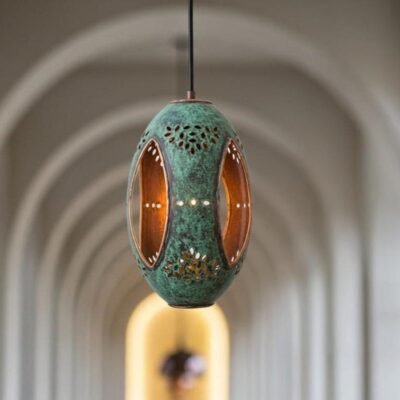 Boho Green Cutout Lantern Pendant Moroccan Hanging Lamp