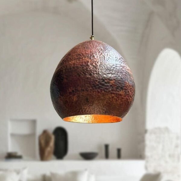 Oxidized Copper Dome Pendant Rustic Artisan Ceiling Lamp