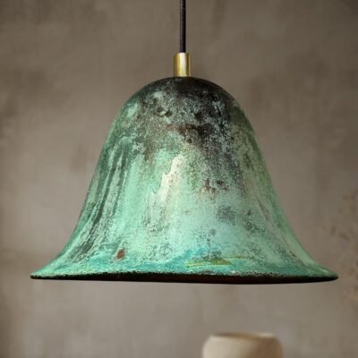 Handmade Oxidized Bell Shaped Copper Pendant Light, Green Patina Copper Dome Pendant Light, Farmhouse Kitchen Ceiling Lamp Fixture