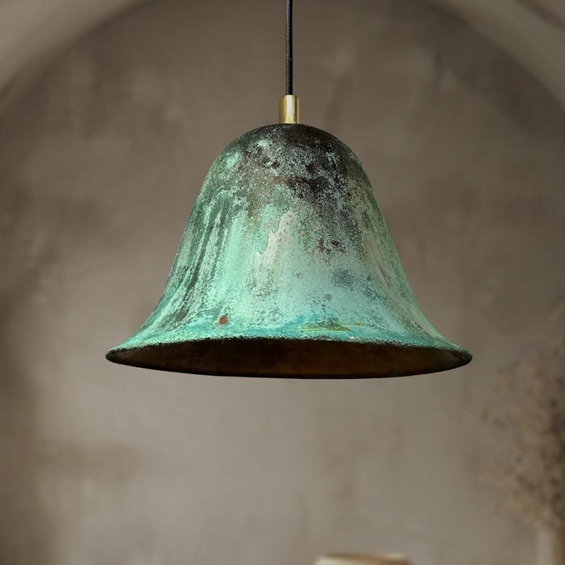 Verdigris Bell Pendant Rustic Farmhouse Ceiling Lamp
