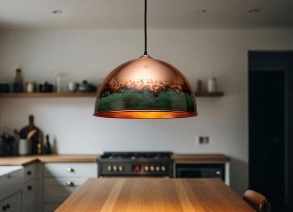 Two-Tone Green Patina Copper Dome Modern Farmhouse Kitchen Pendant