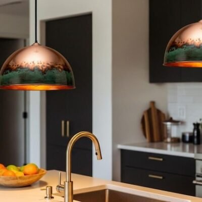 Handcrafted Hammered Brass Dome Pendant Light: Green Patina Copper Finish