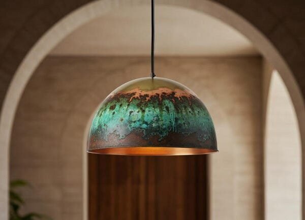 Green Patina Dome Pendant Rustic Copper Ceiling Lamp