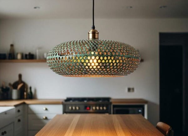 Boho Green Perforated Disc  Handmade Kitchen Ceiling Lamp