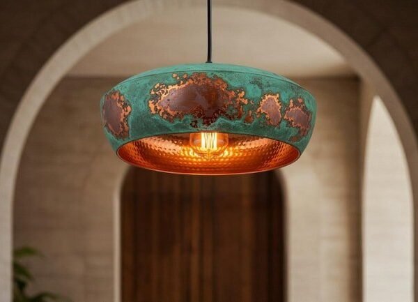 Green Patina Dome Pendant Rustic Copper Ceiling Lamp