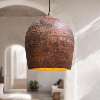 Handmade Hammered Copper Dome Pendant Light - Kitchen Island Lighting