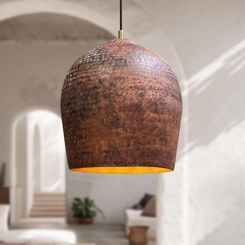 Handmade Hammered Copper Dome Pendant Light - Kitchen Island Lighting