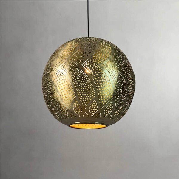 Moroccan Globe Shadow Pendant Brass Lamp with Patterned Light