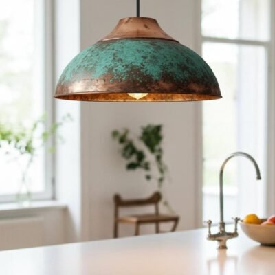 Handmade Oxidized Copper Dome Pendant Light: Industrial Farmhouse Lighting