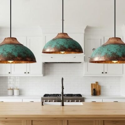 Handmade Oxidized Copper Dome Pendant Light: Industrial Farmhouse Lighting
