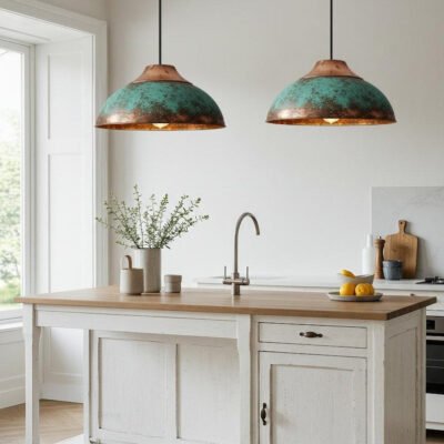 Handmade Oxidized Copper Dome Pendant Light: Industrial Farmhouse Lighting