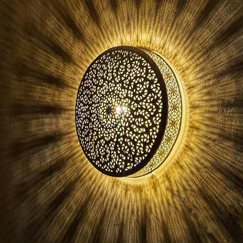 Sunburst Moroccan Wall Lamp Brass Shadow Sconce