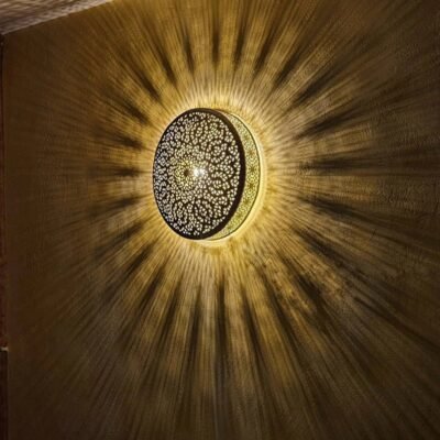 Moroccan Wall & Ceiling Lamp –Moorish Wall Sconce–Handmade Brass Light -Geometric Pattern – Home Decor Lighting–Bedroom, Living Room,Hallway