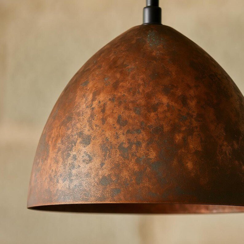 Rustic Luxury Bathroom with Moroccan Copper Pendant Light