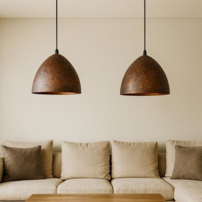 Rustic Luxury Bathroom with Moroccan Copper Pendant Light