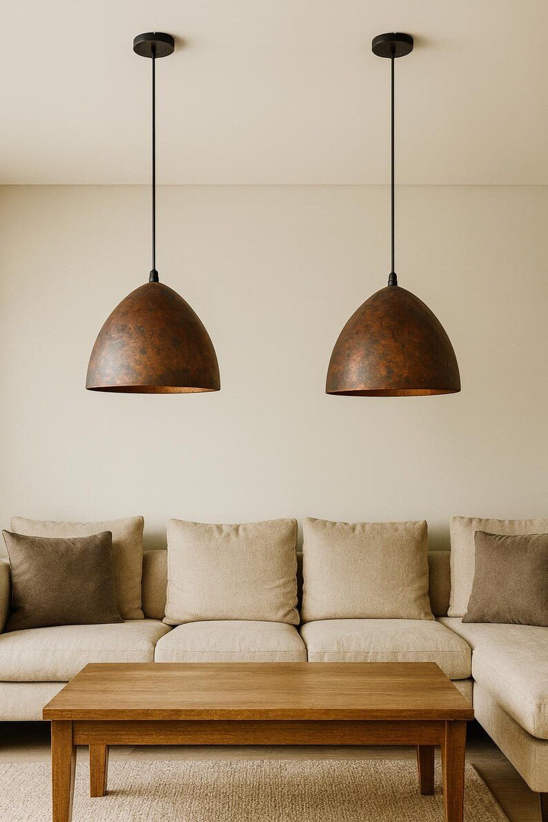 Rustic Luxury Bathroom with Moroccan Copper Pendant Light