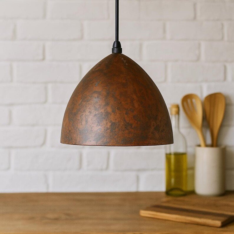 Rustic Luxury Bathroom with Moroccan Copper Pendant Light