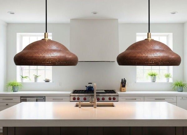 Flat Perforated Copper Pendant Moroccan Boho Island Lamp